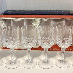 SET OF 6 LONGCHAMP Lead Crystal CRISTAL d’ARQUES 17, 5 cl~5.9 oz WINE GLASSES